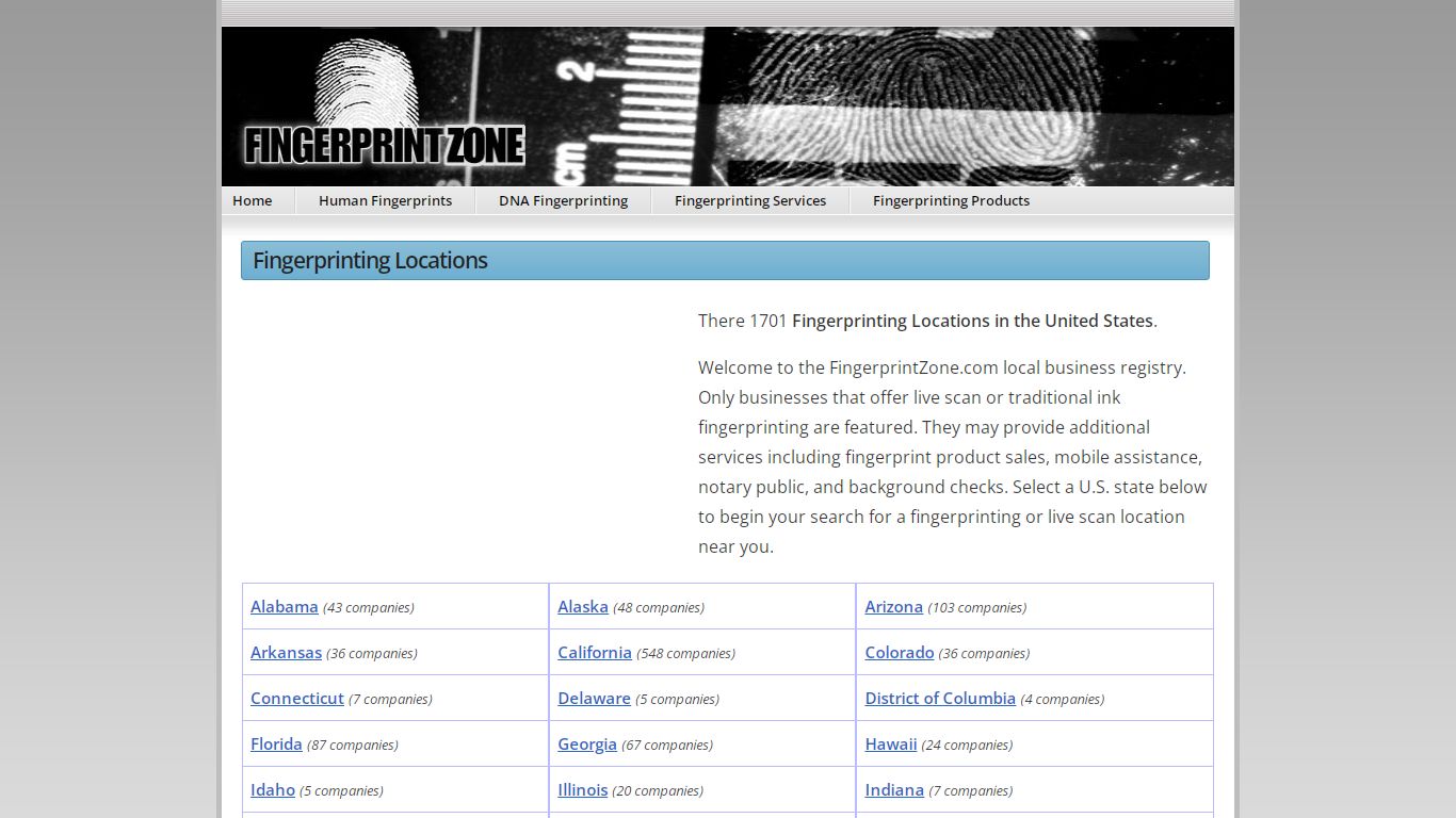 Fingerprinting Locations - Live Scan Locations - Local Fingerprinting